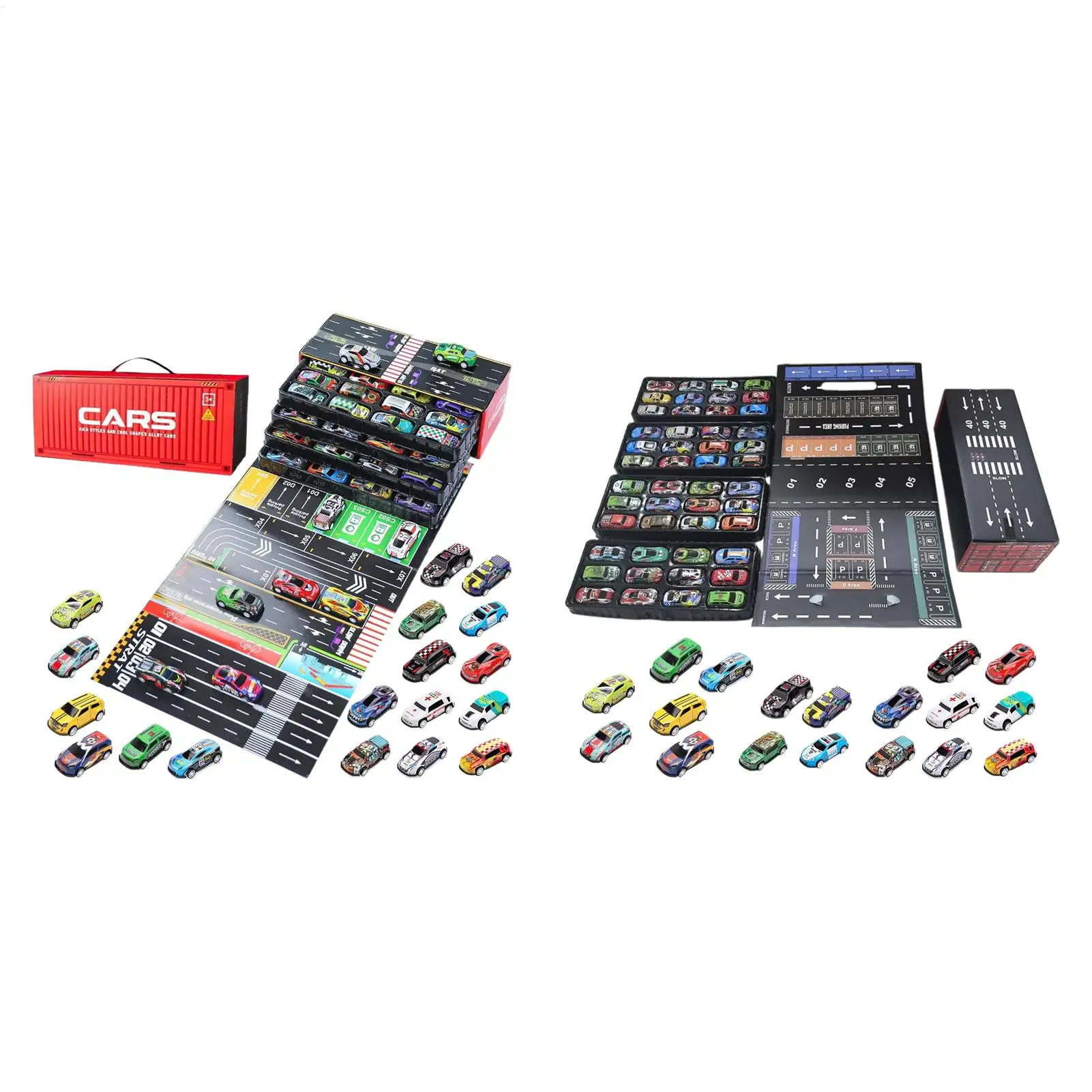 Coches extraíbles, 48 piezas, vehículo pequeño con garaje incorporado, coches de juguete fundidos a presión para niños, Navidad, cumpleaños, viajes, fiesta en el aula