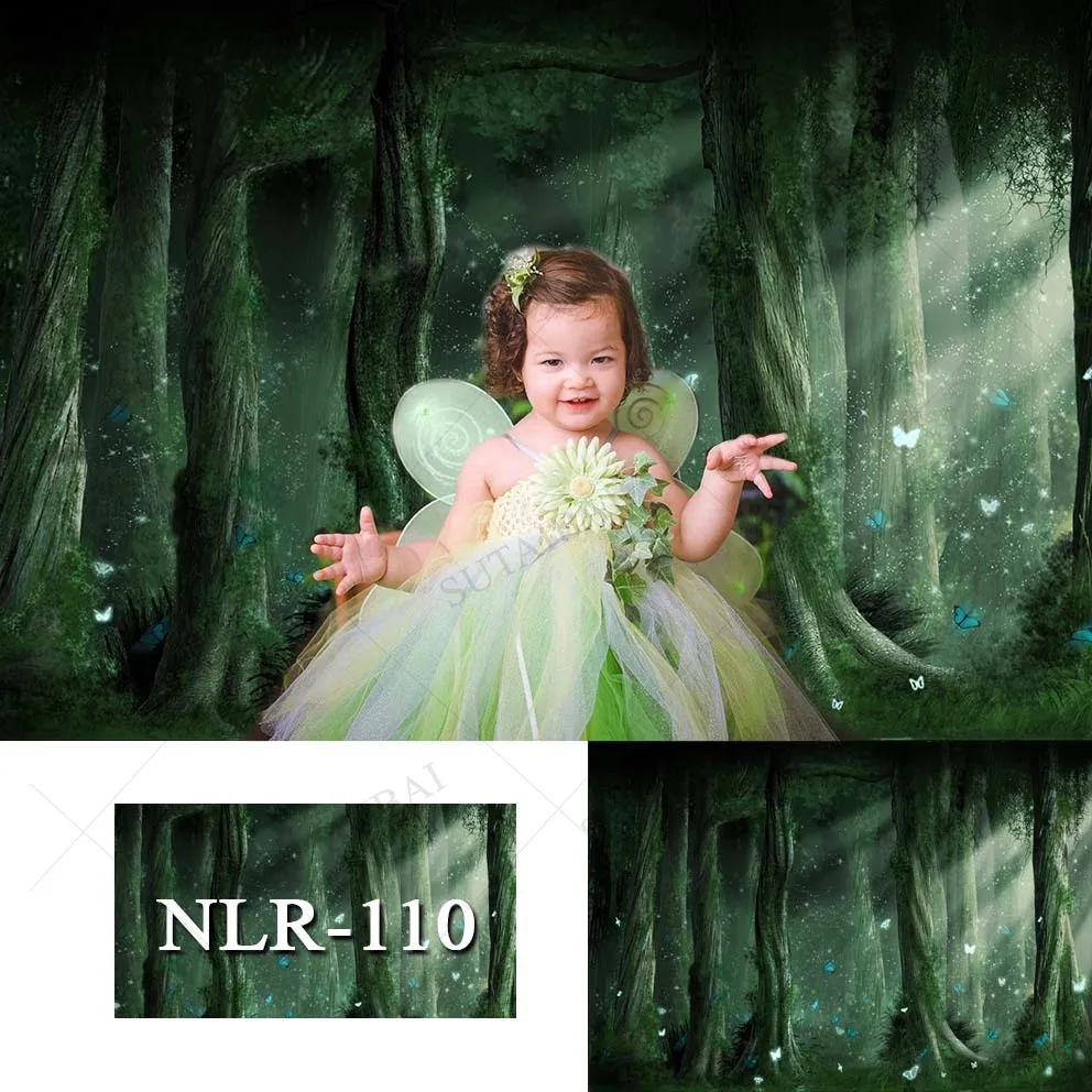 Girl Bithday Happy Forest Sweet Photocall Dreamy Scene Photography Backdrop Vinyl Cloth Blue Butterfly Deco Banner Poster Studio