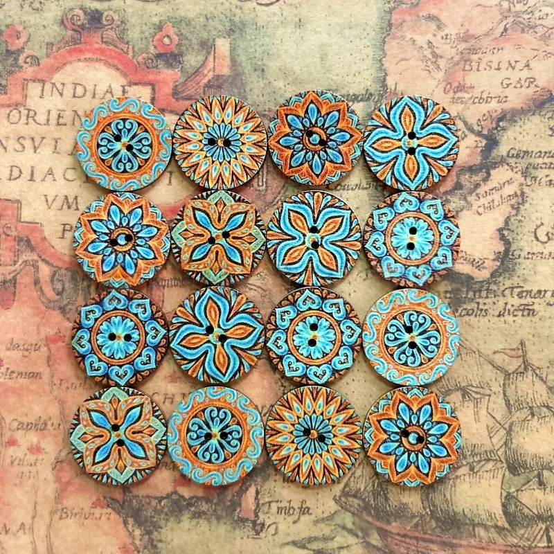 50PCS 20MM Round Wood Buttons for Crafts Mixed Vintage Wooden Craft Button with 2 Holes for Crafting DIY Sewing Decorative - view 3