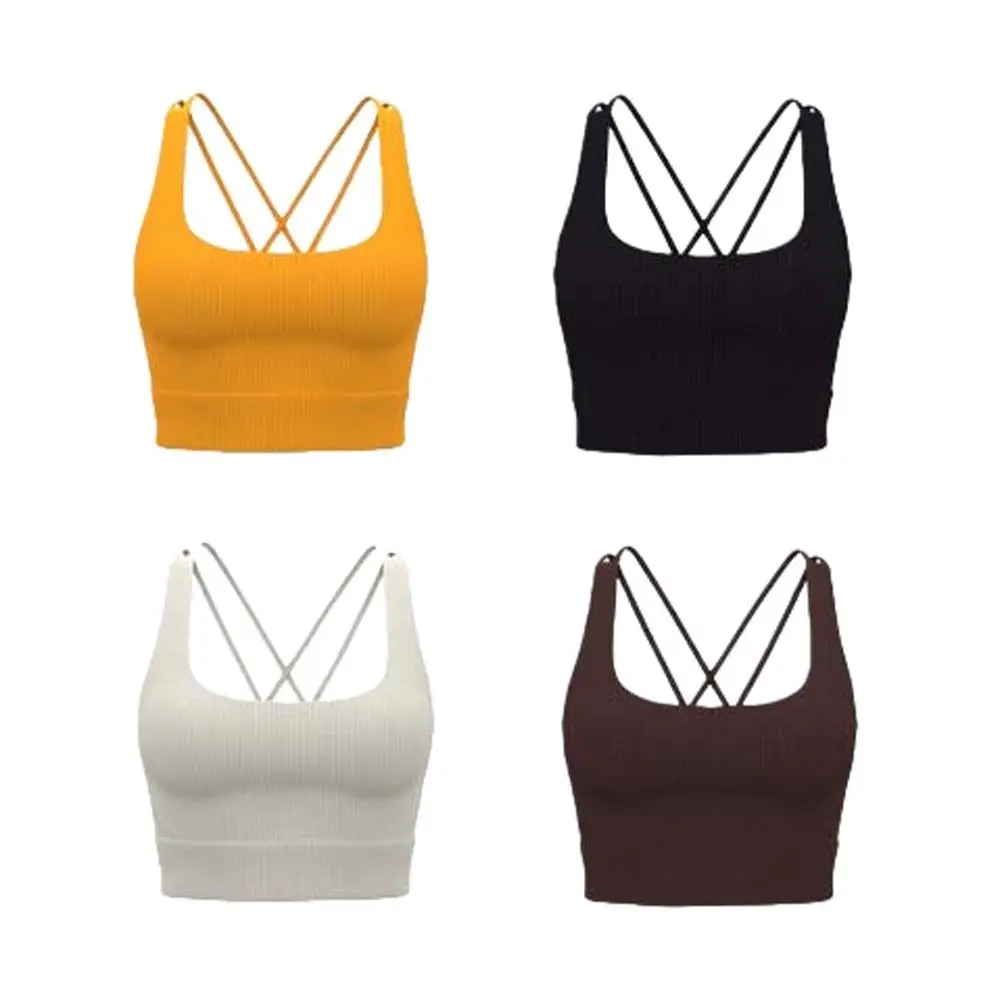 Crossover Patterned Women's Sports Yoga Bra with Fixed Pads Shockproof Yoga Underwear Bra Brassiere Lingerie Seamless Vest