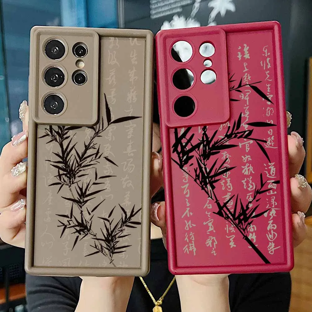 中国の竹書道模様のPOCO X3 X4 X5 X6 X7 M3 M4 M6 F4 F5 F6 C31 C50 C51 C61 C65 C75 C55 Plus用アイラダー携帯電話ケース/カバー