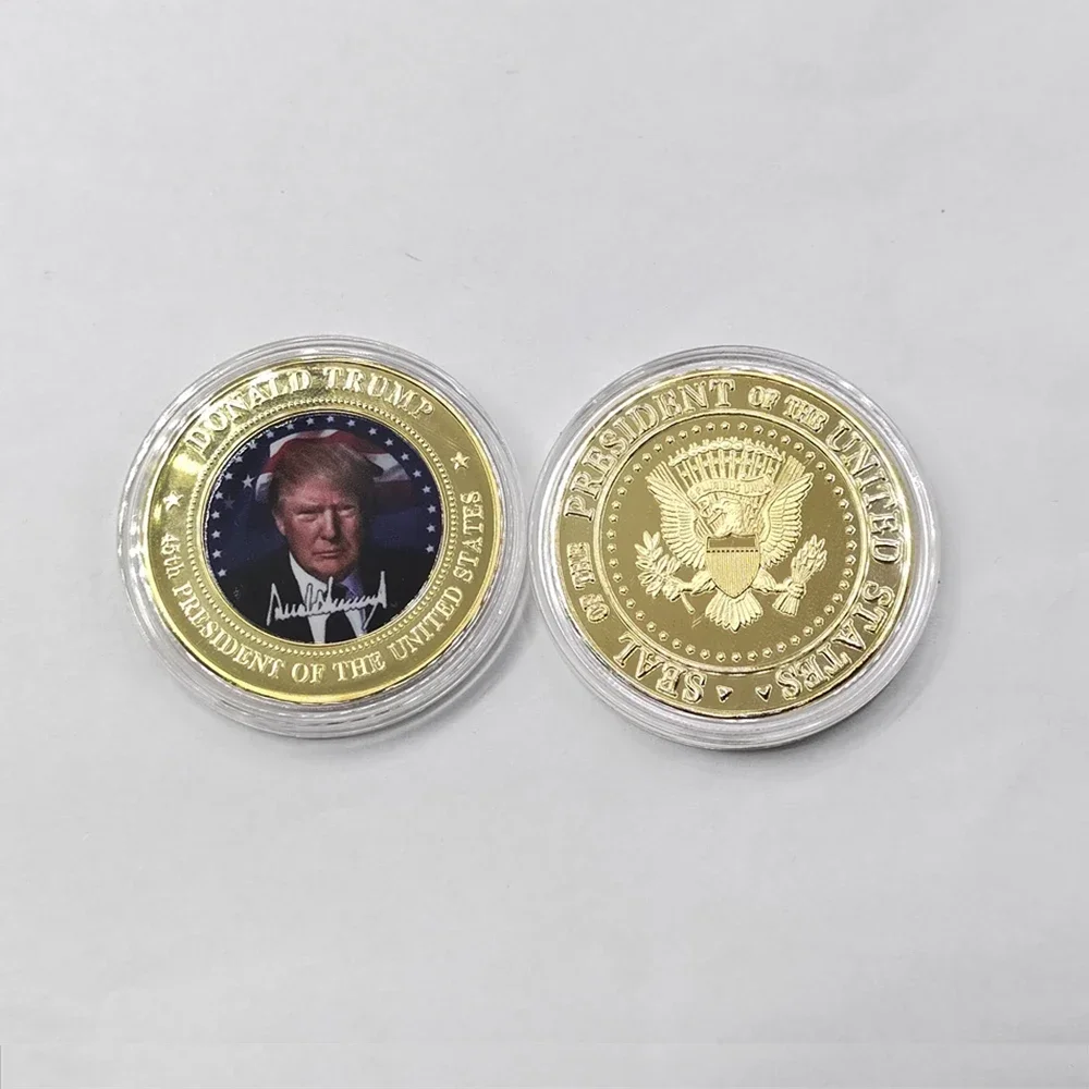 45th President of the USA Donald Trump Fight Attack gold Coin make American great again with plastic case Shooting Incident Coin