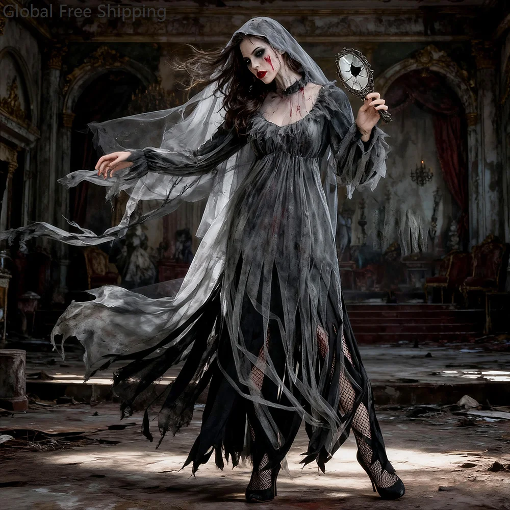 

Halloween Party Ghost Bride Costume Witch Vampire Cosplay Performance Game Clothes Horror Ghost Cloak Horror Zombie Dress 2025