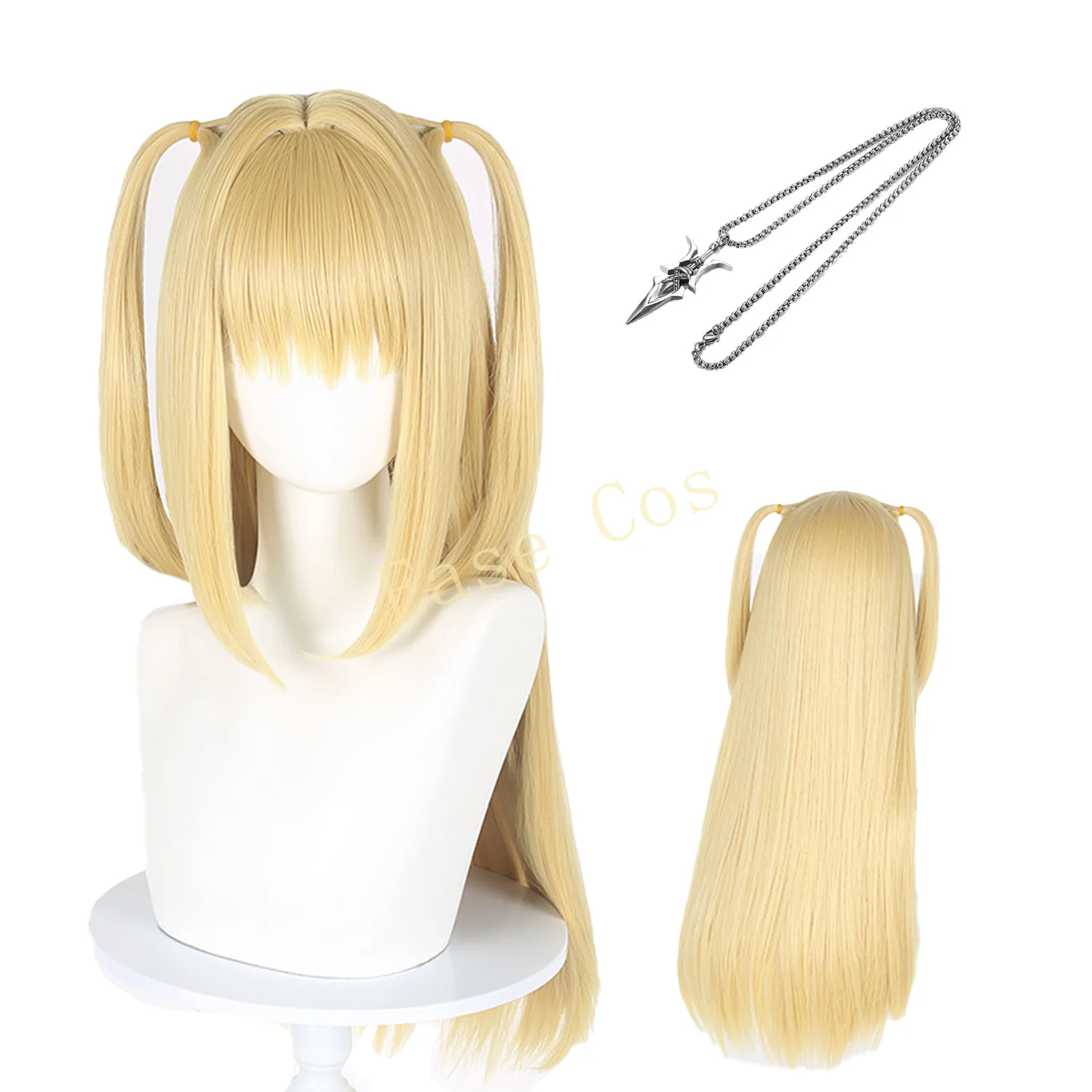 

Anime Cosplay Wig Misamisa Long Gloden Double Tails Necklace Wig Cap Heat Resistant Hair Hallowen Party Cos Hair