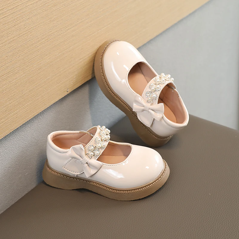 Children Fashion Pearl Leather Shoes Baby Girls Soft Bottom Party Princess Shoes Kids Non-slip Casual Flats Infant shoes