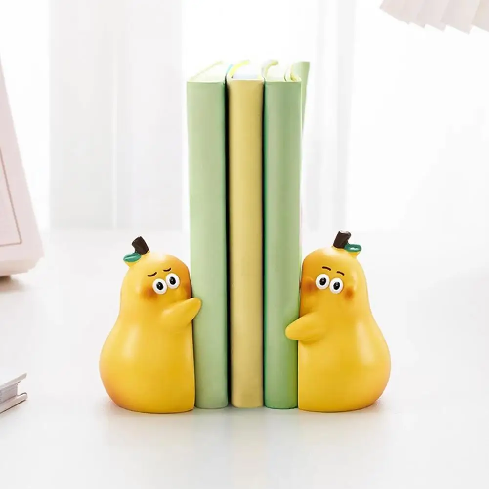 Resin Bookend Cute Hugging Pear Bookends Resin Fruit Book Holder Stopper Decorative Cartoon Book Stand for Home Office Bookshelf