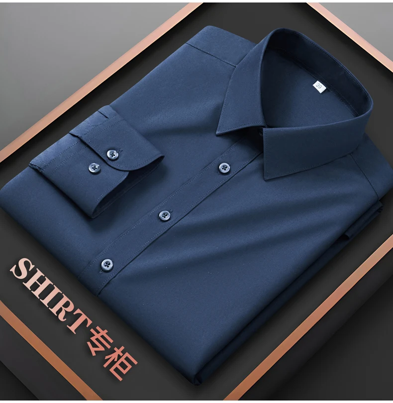 Herren-Hemd mit Hoher Dehnbarkeit, Langärmliges Schwarzes Knitterfreies Eisseide-Hemd für Frühling und Herbst, Elastisches Business-Hemd in Übergröße – Detail 6