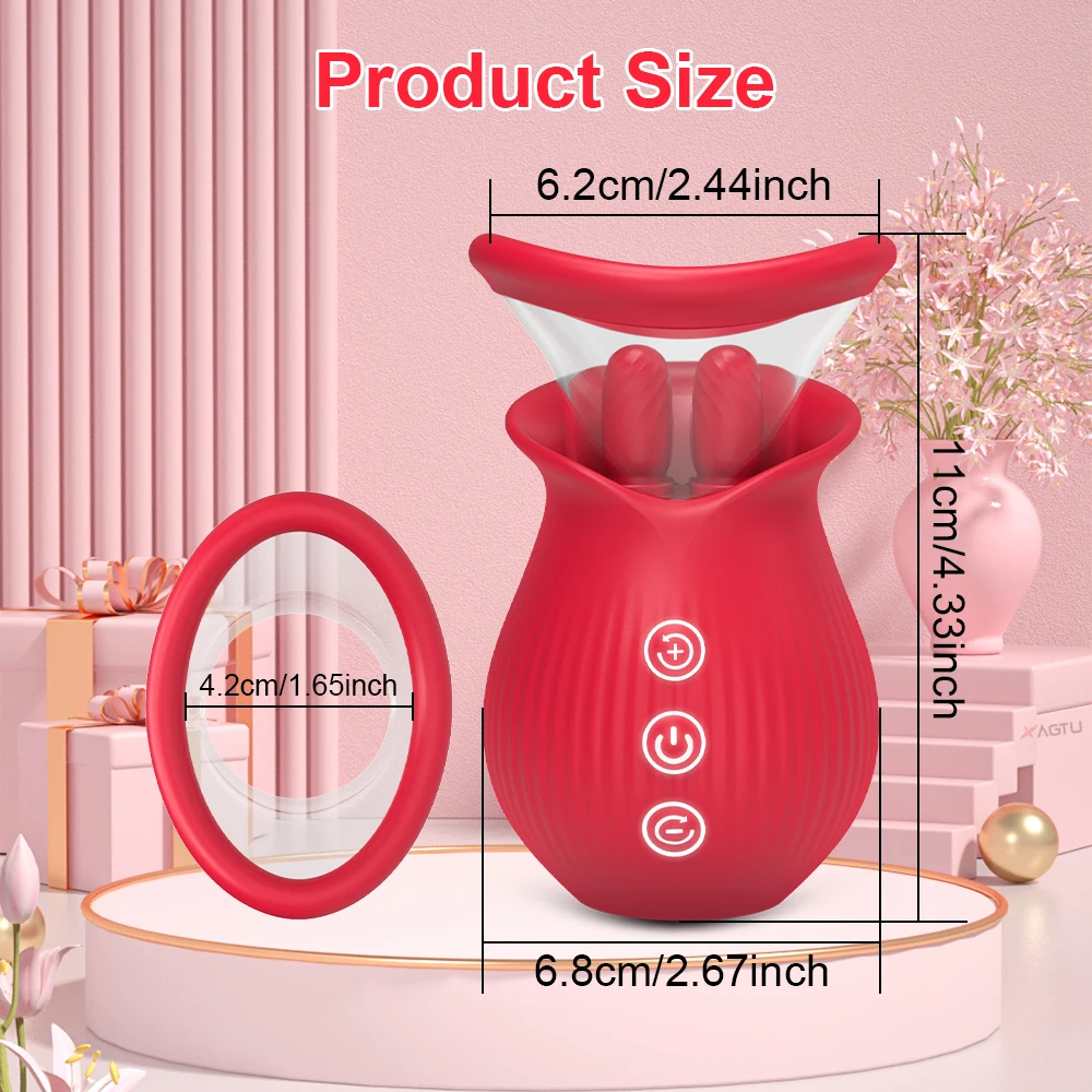 Rose Vibrator with Suction Cups Clitoral Nipple Licking Sucking Stimulator Vibrating Female  Adult Sex Toys for Women Couples