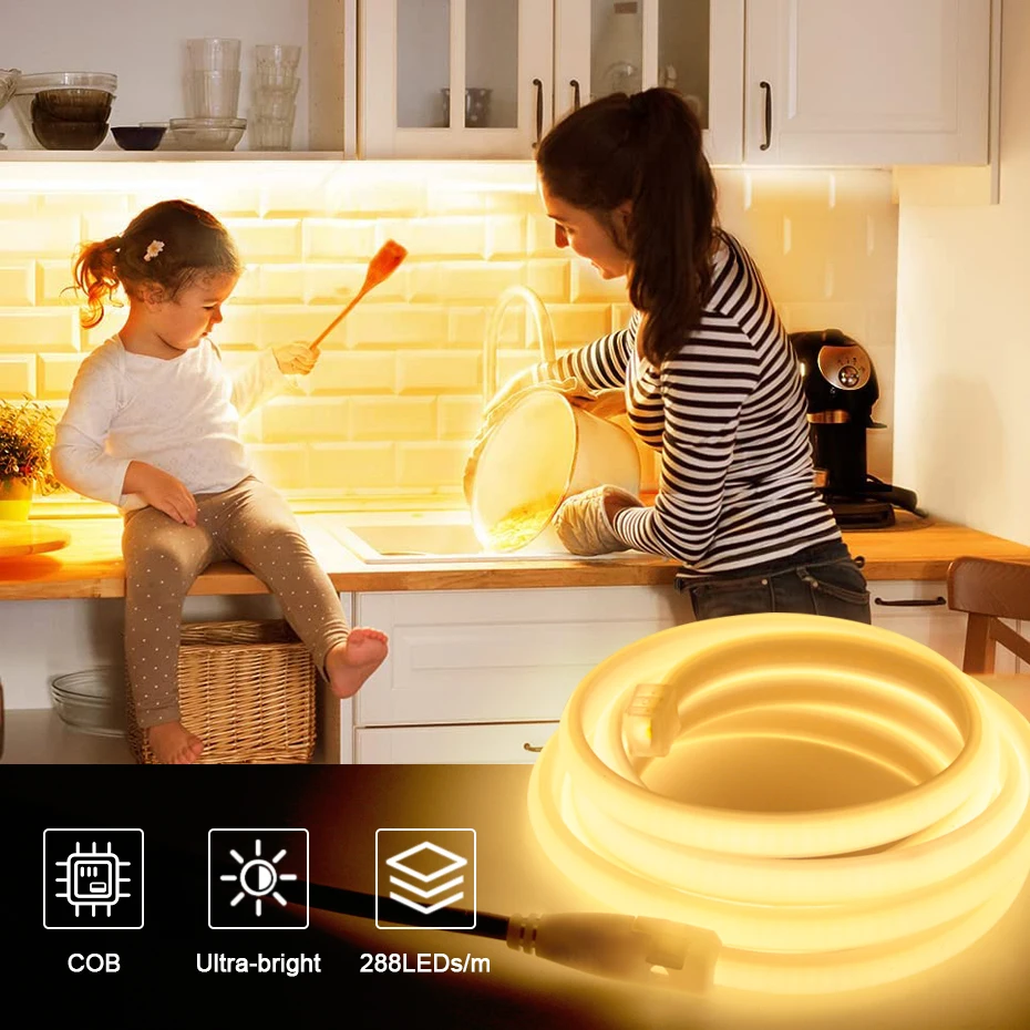 

Smart LED Neon Strip Light AC 220V Tuya Wifi COB Lights Tape IP65 Waterproof Led Lamp Ribbon For Outdoor Decoration Lighting