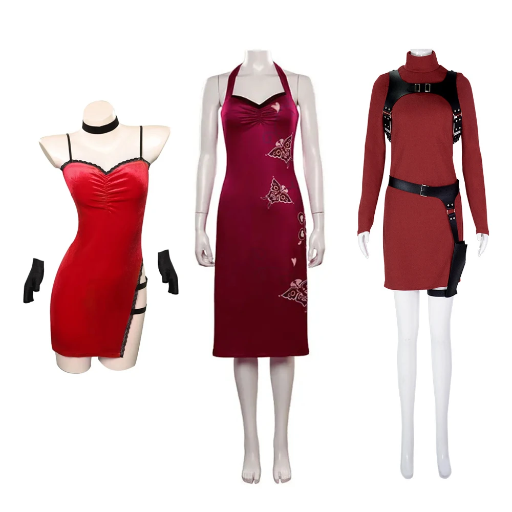 Ada Wong Cosplay Costume Full Sets Cheongsam Dress Uniforms for Women Adult Halloween Carnival Party Performance Clothe Roleplay