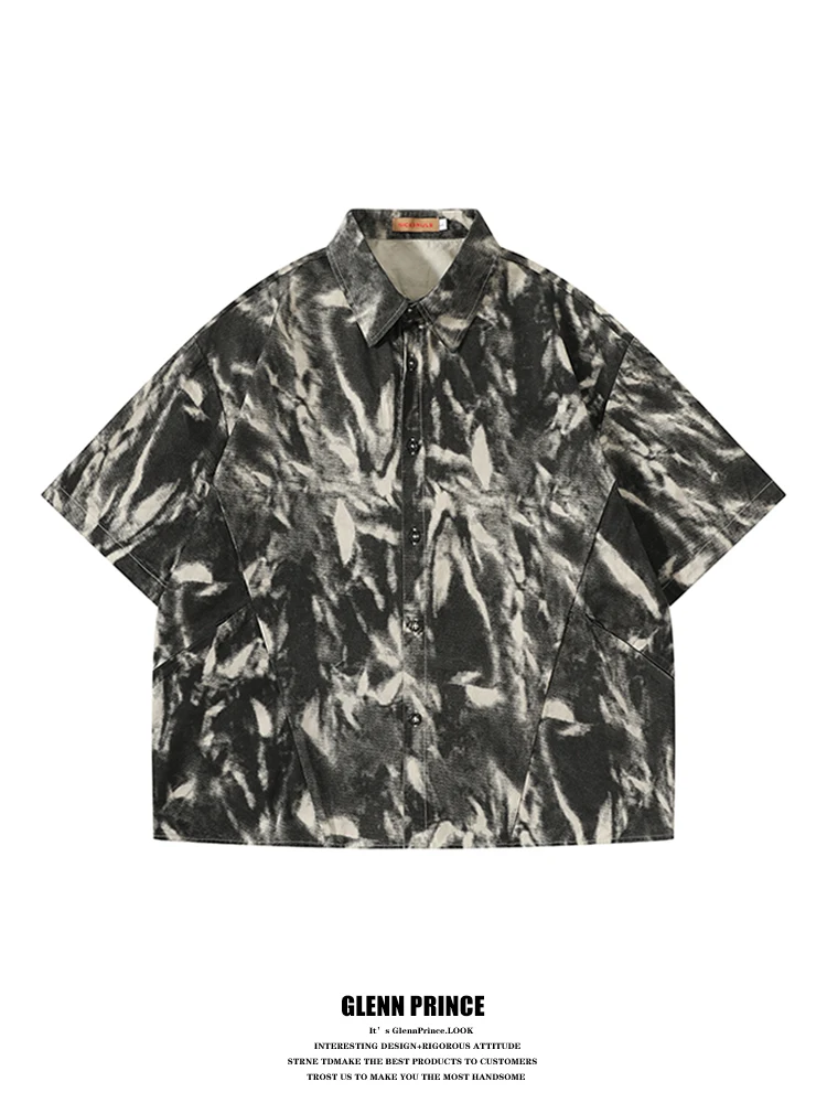 

American Retro Water-Based Dye ort-Sve irt Men's Summer New Sle Haome High-End Feeling f Sve irt