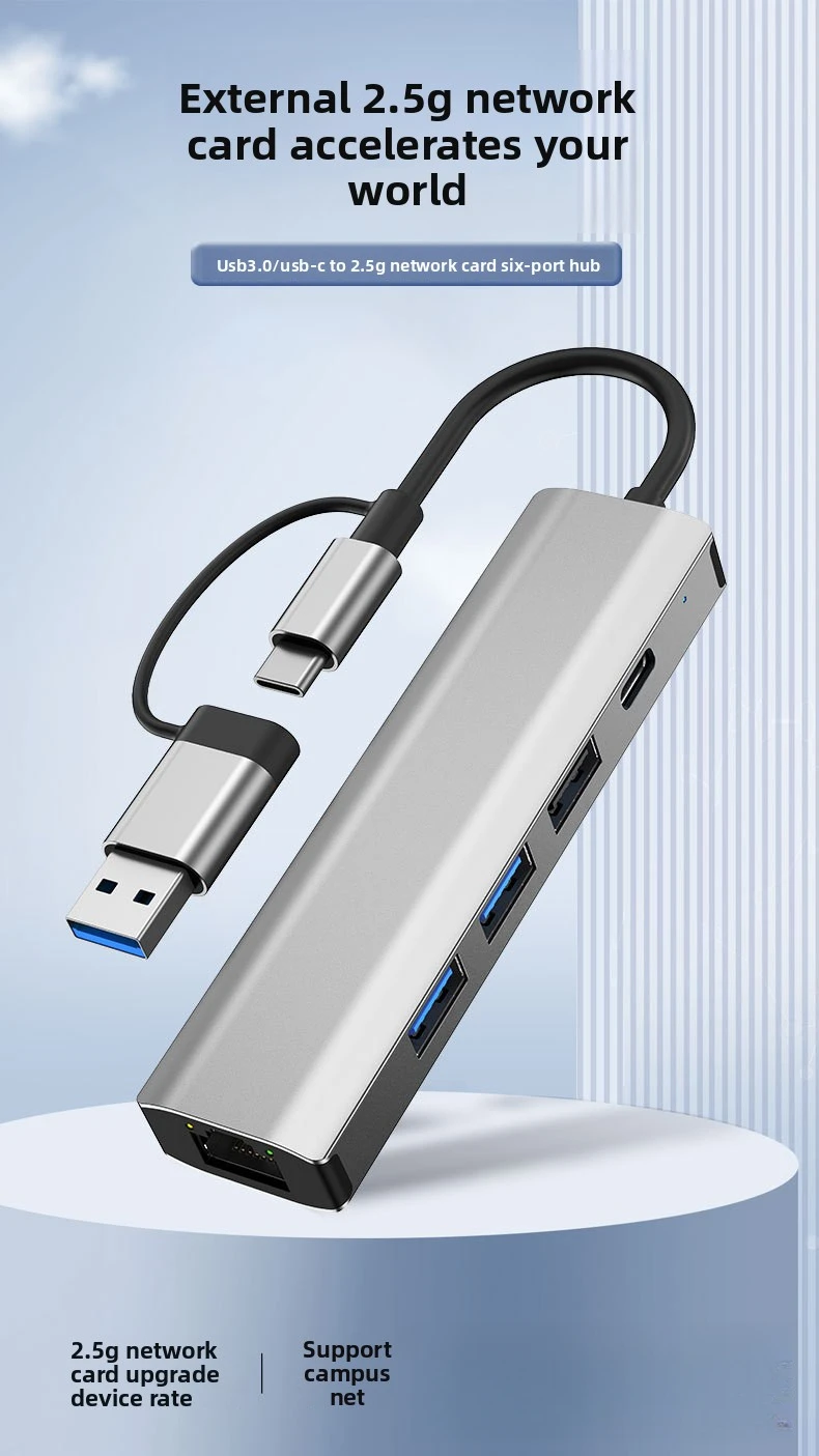 Typ-C USB 2-in-1 Gigabit kabelgebundene Netzwerkkarte für Laptop und Tablet USB auf Ethernet 2.5 – Detail 1