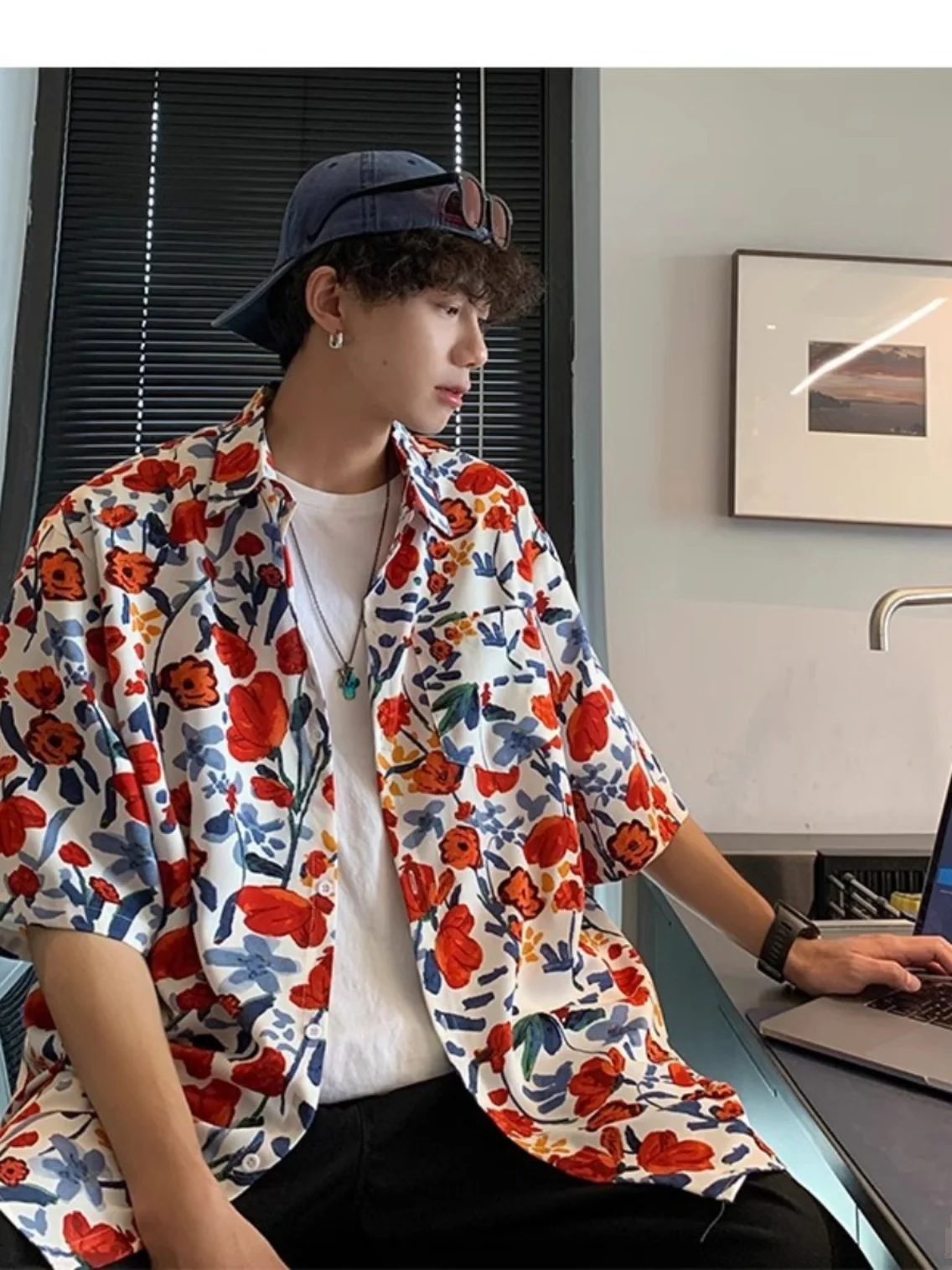 

Extra Large 300 Pou Hong Kong Sle Retro Hawaii Flower Men's irt ort Sve Summer Trendy Brand f Sve irt Jaet