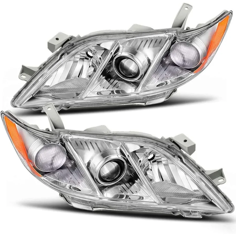 

for 2007 2009 2008 Camry Headlight Assembly Clear Lens Chrome Housing with Amber Reflector Headlamp Replacement Driver and Pas