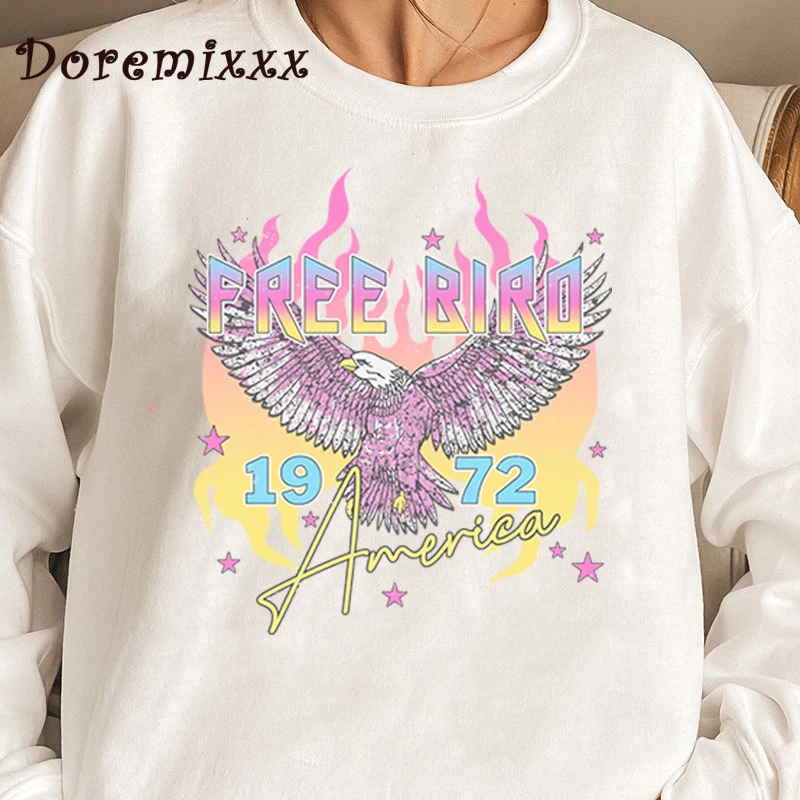 

Free Bird America Vintage Print Sweatshirts Women Fashion Loose Female O Neck Long Sleeve Hoodies Unisex Pullovers Tops