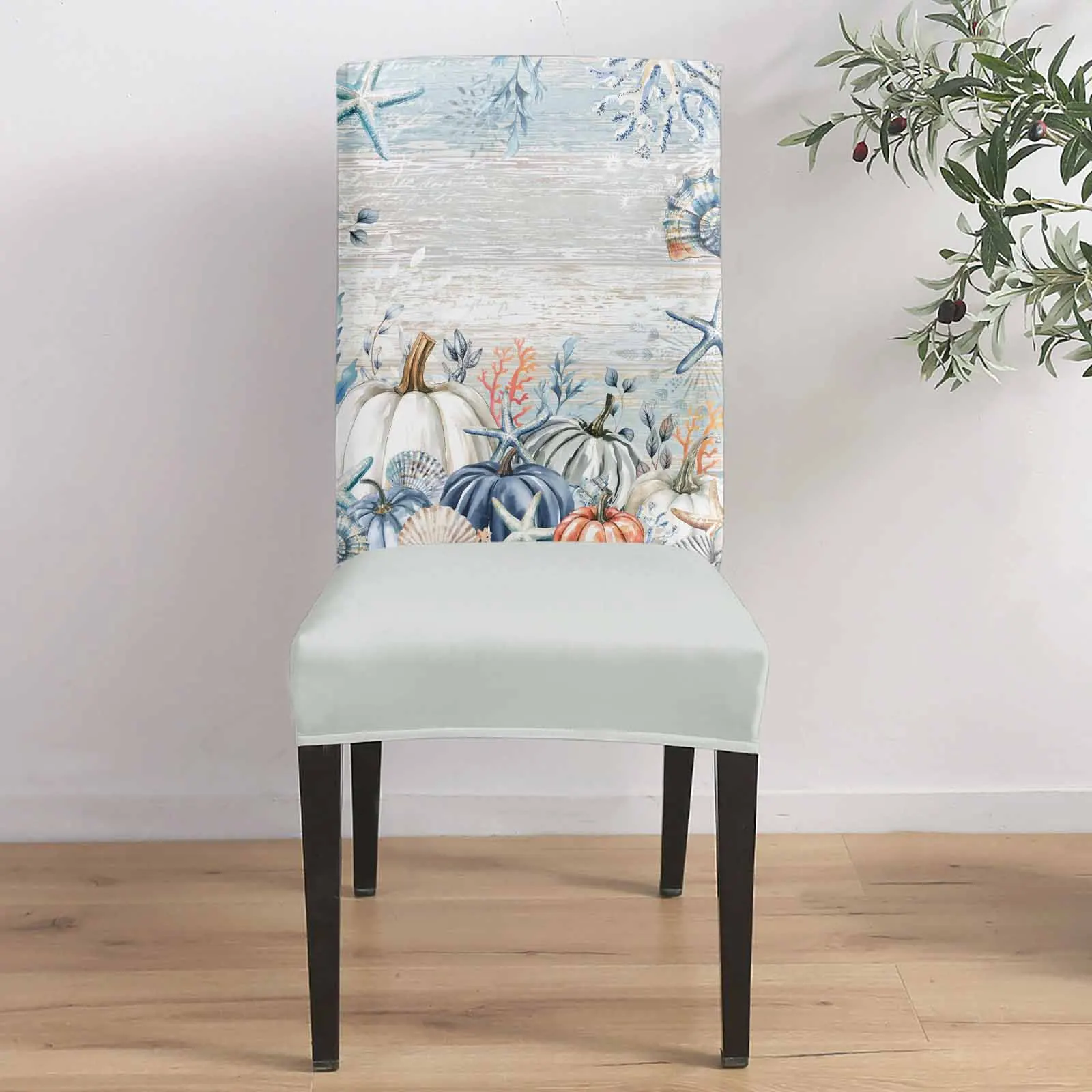 

Blue Background Coral Pumpkin 4/6/8PCS Spandex Elastic Chair Case For Wedding Hotel Banquet Dining Room
