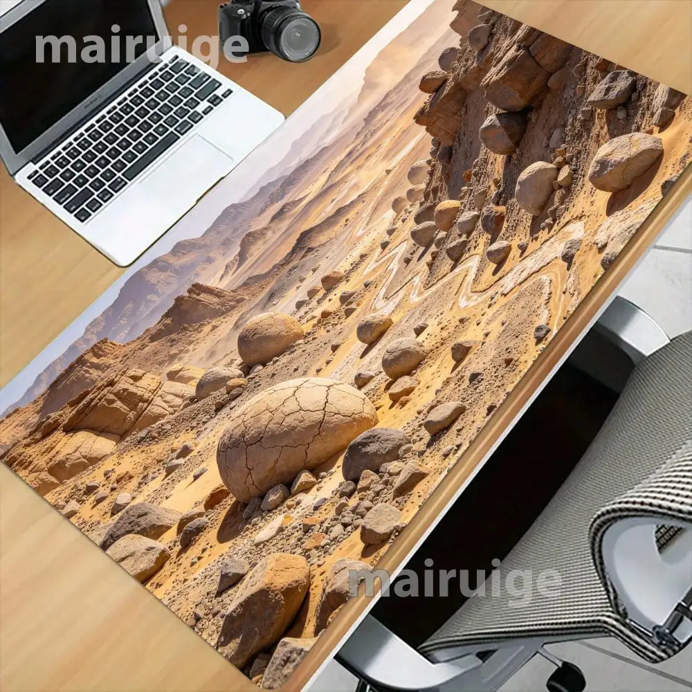 Desert Rocky Land Gaming Mouse Pad Non Slip Rubber Base Stitched Edges Precision Tracking For Home Office