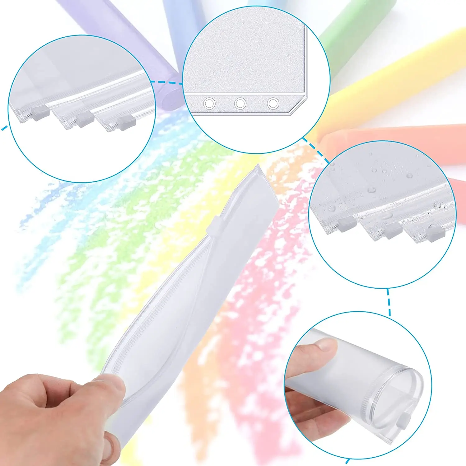 Binder com Zipper Pastas para 6-Ring Notebook Binder, impermeável Bolsa PVC, Documentos Sacos de arquivamento, A6, 6PCs