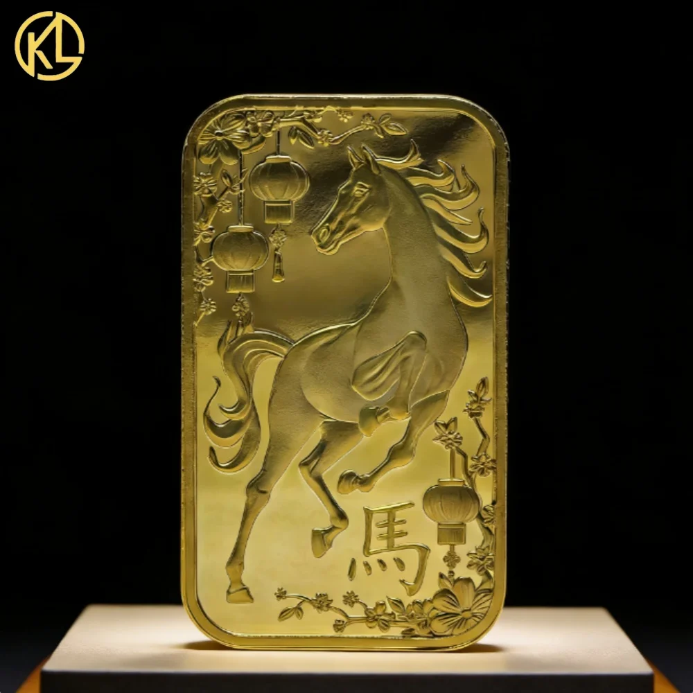 2026 1 Ounce Switzerland Gold Bar Lunar Year of the Horse Gold Plated Bullion Non-Magnetic Home Decor