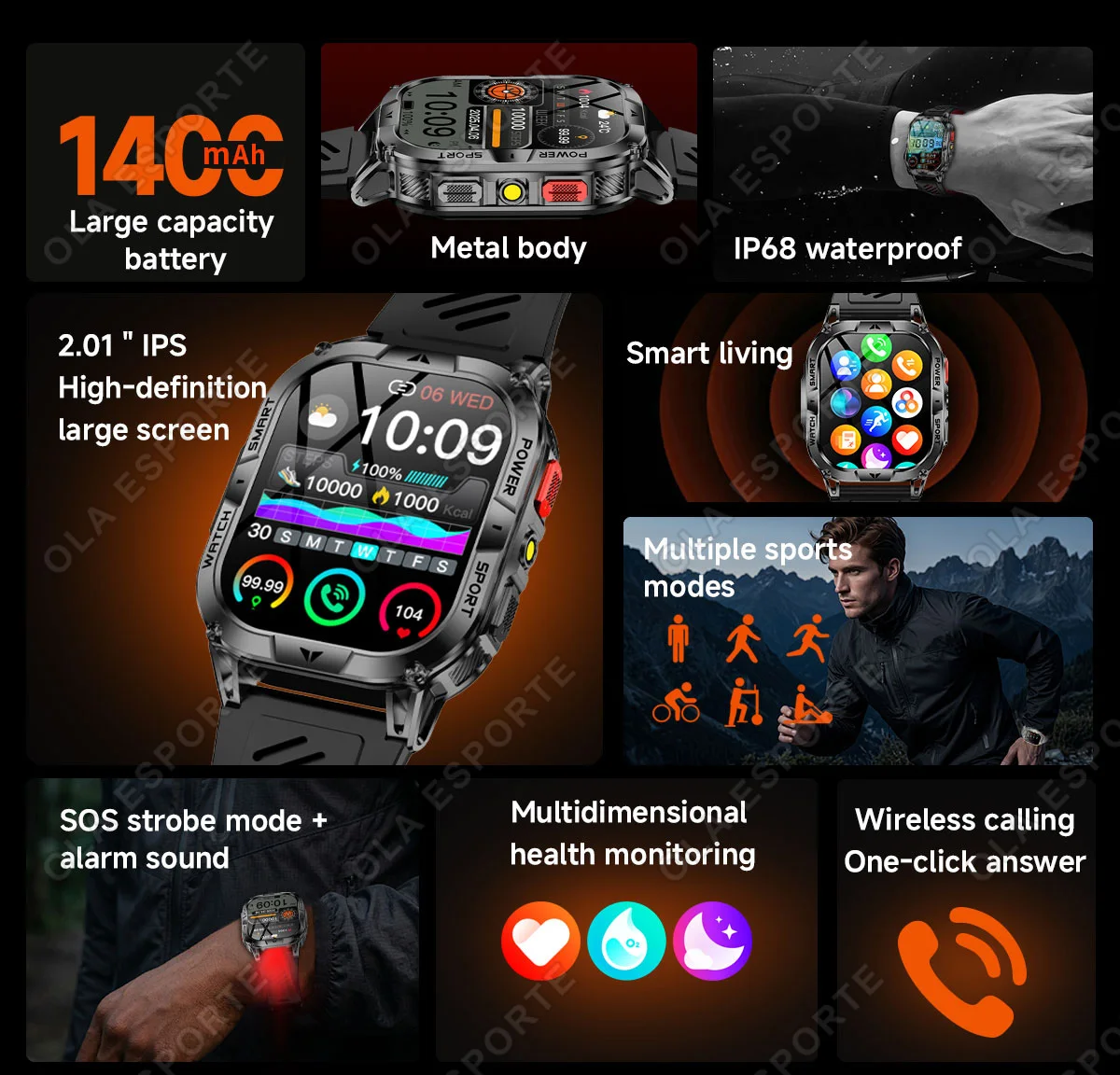 New T RX 7 Outdoor Military 1400mAh Battery Smart Watch Men Sport GPS SOS Flashlight Waterproof Bluetooth Call Smartwatches RUN2