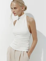 T-shirt sans manches en Fiber de Polyester pour femmes, Sexy, dos nu, couleur Pure, vêtements transfrontaliers, nouvelle collection été 4