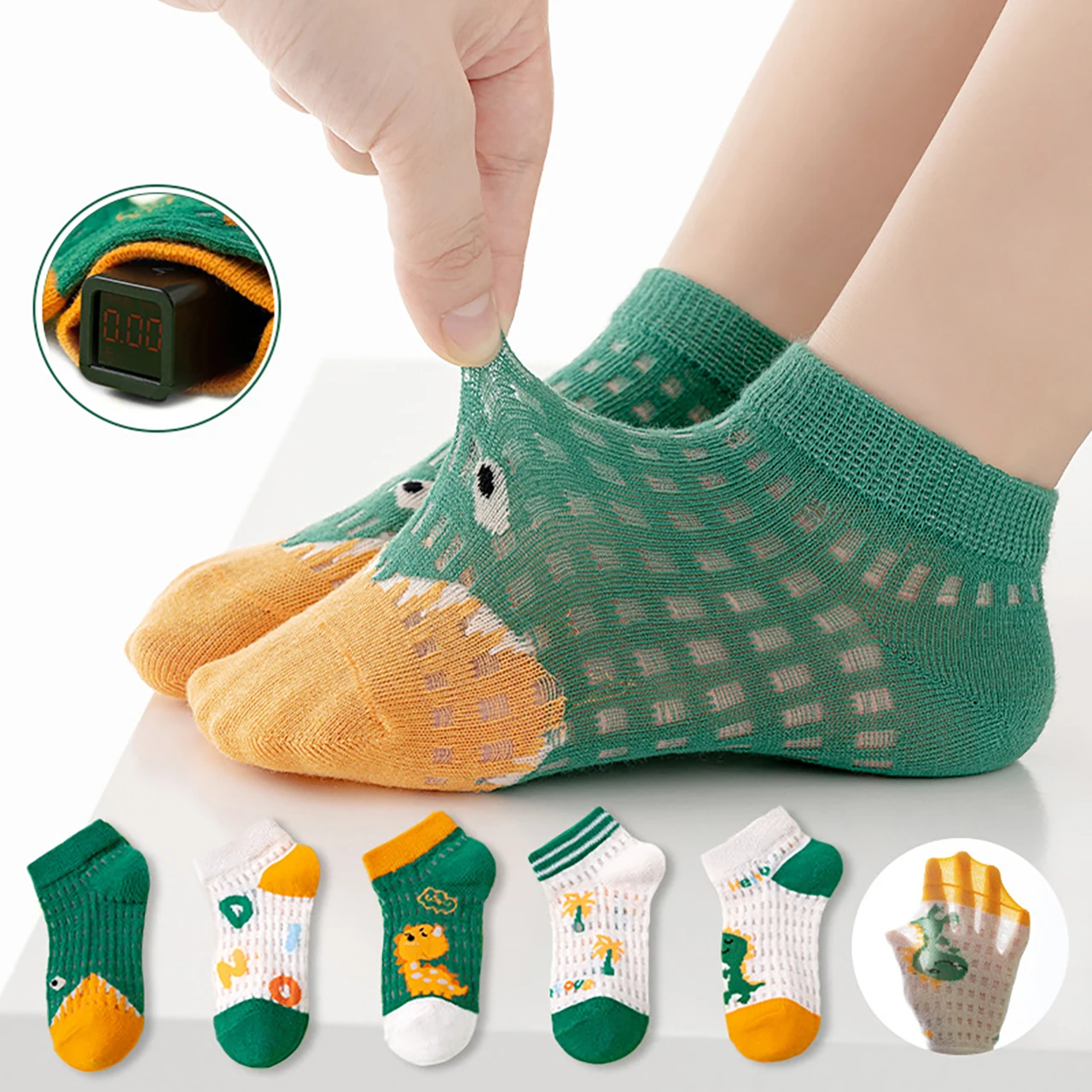 

5 Pairs Cute Cartoon Dinosaur Baby Socks Summer Mesh Breathable Boy Girl Short Socks Soft Cotton Thin Kids Ankle Sock 1-14 Years