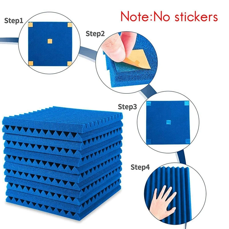 Paneles de espuma acústica para pared, paquete de 48 paneles insonorizados de 1x12x12 pulgadas con sonido de fuego, cuñas de sonido para estudios y hogar