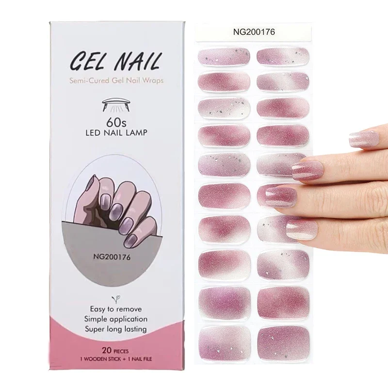 16/20 tips de uñas semi curadas, adhesivas de color sólido, cobertura completa, requieren lámpara UV, DIY 6