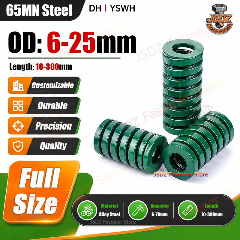 1pcs OD 6/8/10/12/14/16/18/20/22/25mm Green Mold Spring Die Compression Spring Loading Length 10-300mm Flat Wire Spring DH/YSWH
