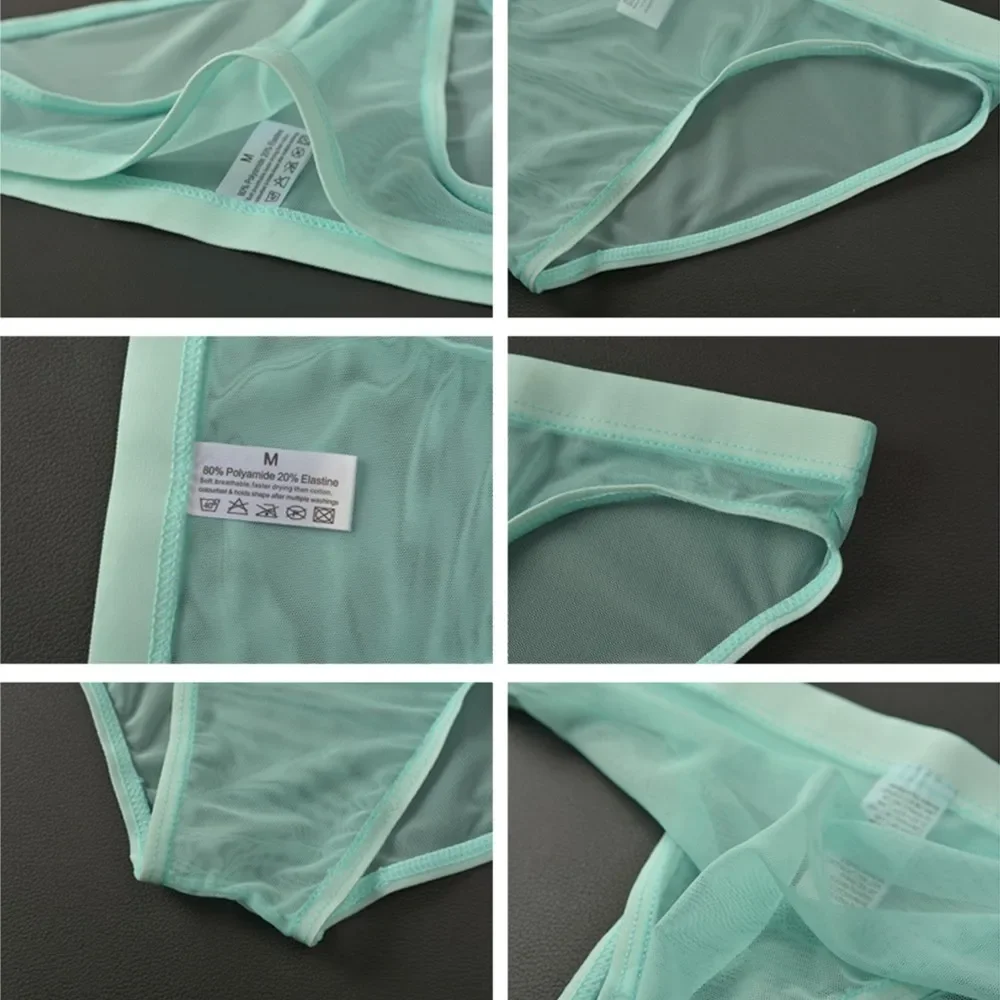 Bragas de tiro bajo para hombre, ropa interior Sexy, Tanga de malla transpirable, lencería transparente, 1 unidad