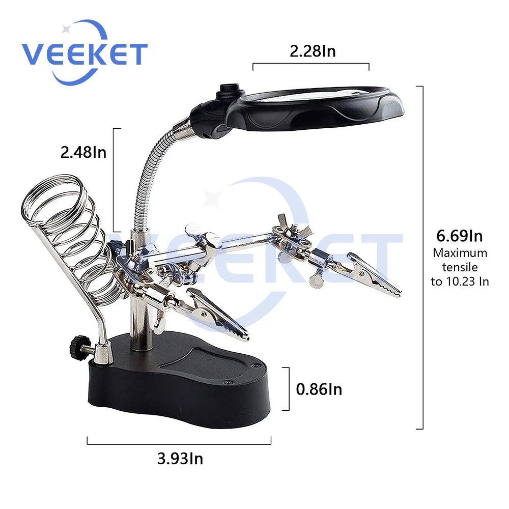 محطة لحام مكبرة LED محمولة مع حامل إعادة العمل أداة إصلاح لحام سطح المكتب للإلكترونيات