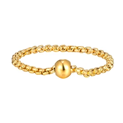 Stainless Steel 1mm Wide Fine Chain Beads Ring Gold Color Can Be Worn In Combination Beautiful Ring Jewelry