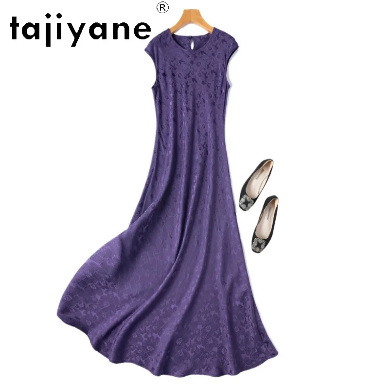 

TAJIYANE 100% Natural Mulberry Silk Dress Woman 2025 Summer Long Dresses Vacation Purple Mermaid Frocks Women Clothing Vestidos