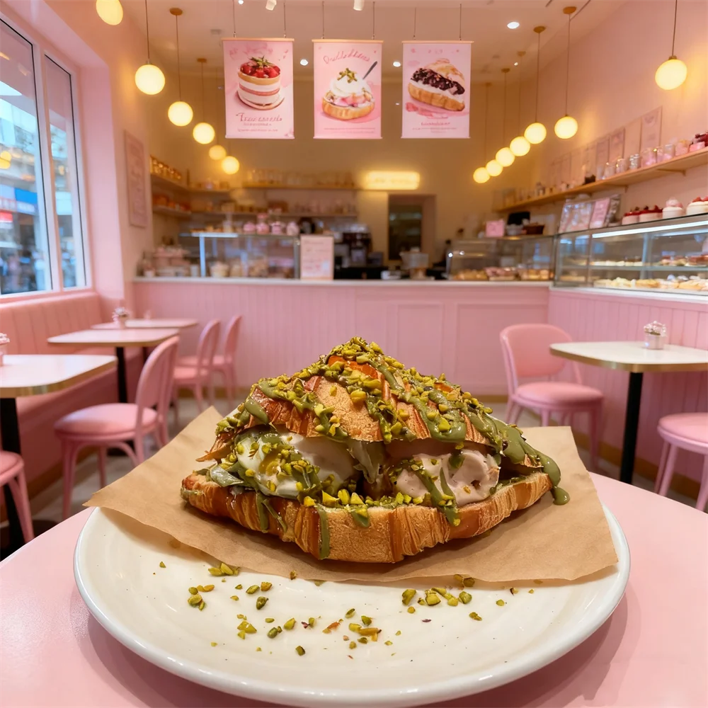 Big Plastic Croissant Sandwich with Pistachio Chocolate Cream Healthy Dubai Chocolate Crafts Non-edible Model Kitchenware Props