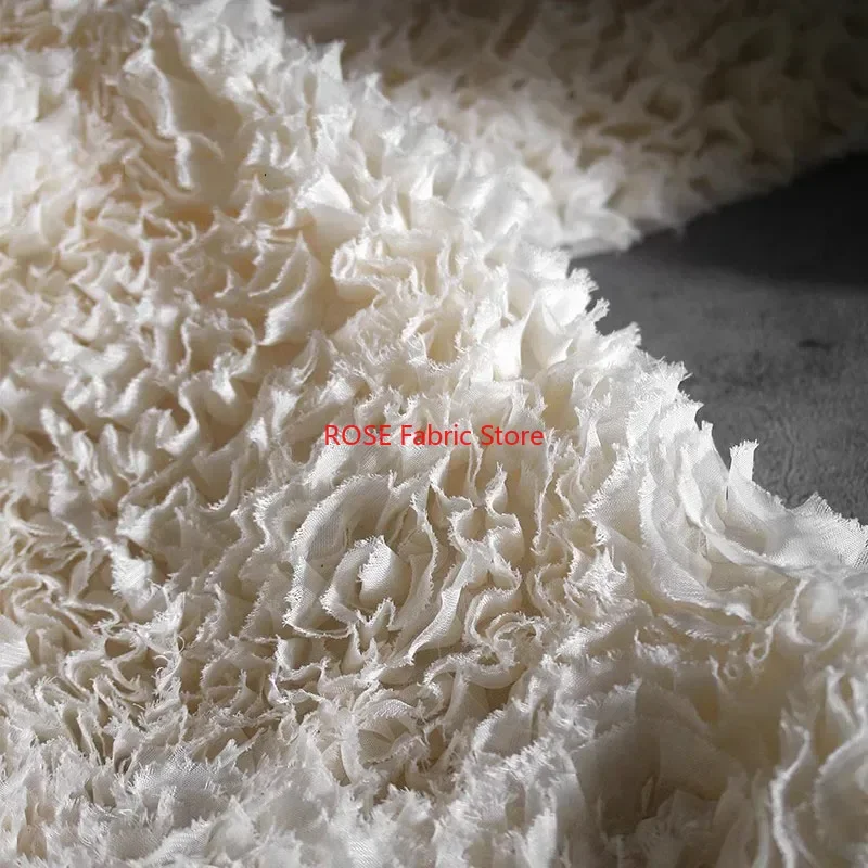 

Apricot 3D Flower Embossed Textured Jacquard Fabric For Wedding Dress, Summer Blouse, Evening Wear, Houte Couture,