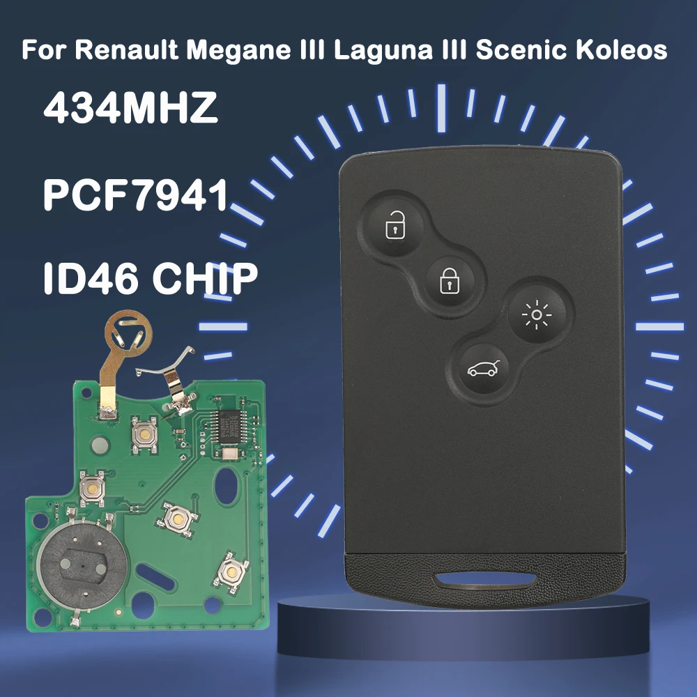JingYuQin Remote PCF7941 433Mhz ID46 Chip ASK For Renault Megane III Fluence Laguna III Scenic 2008-2016 Card Control Fob