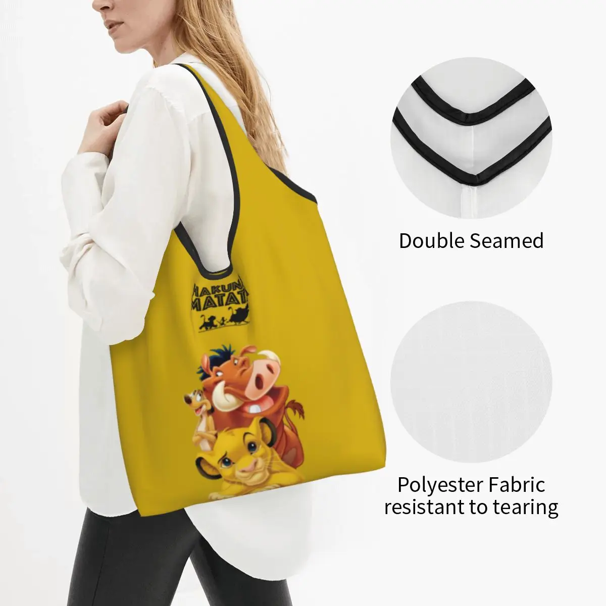 Custom Fashion Simba Pumbaa The Lion King Shopping Tote Bags Portable Hakuna Matata Grocery Shopper Shoulder Bag