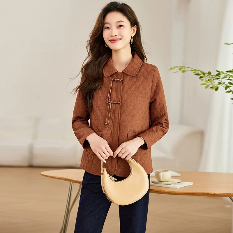 2025 Pan Button Top Fashion New Style Spliced Lapel Button Casual Spring and Autumn Chinese Jacket