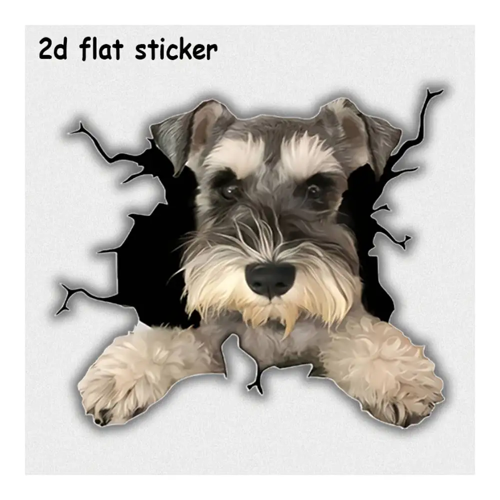 Wandaufkleber mit Schnauzer-Motiv, der durch eine Wand „spuckt“, geeignet für Autos, Laptops, Fenster, Türen, Kühlschränke und Wasserflaschen.
