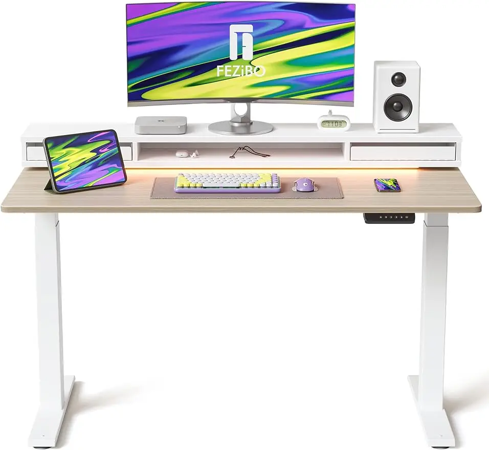 

Y48 * 26 Inch Electric Standing Desk with Monitor Stand, Ergonomic Home Office Furniture, Light Walnut