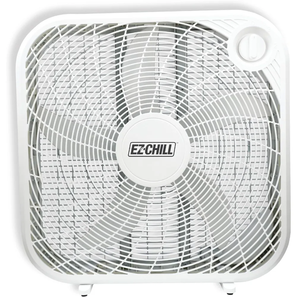 20" Box Fan, 3 Speed Ful Force Air Circulation, Ideal for Home, Bedroom, & Office, White