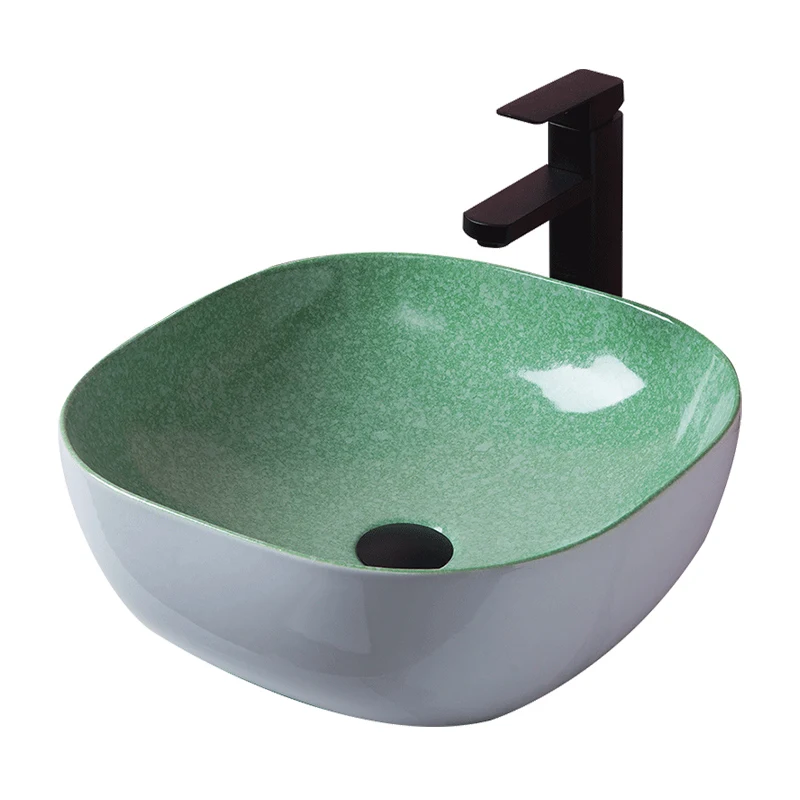 Square countertop basin, minimalist washbasin, household bathroom ceramic art, single sided tray, balcony