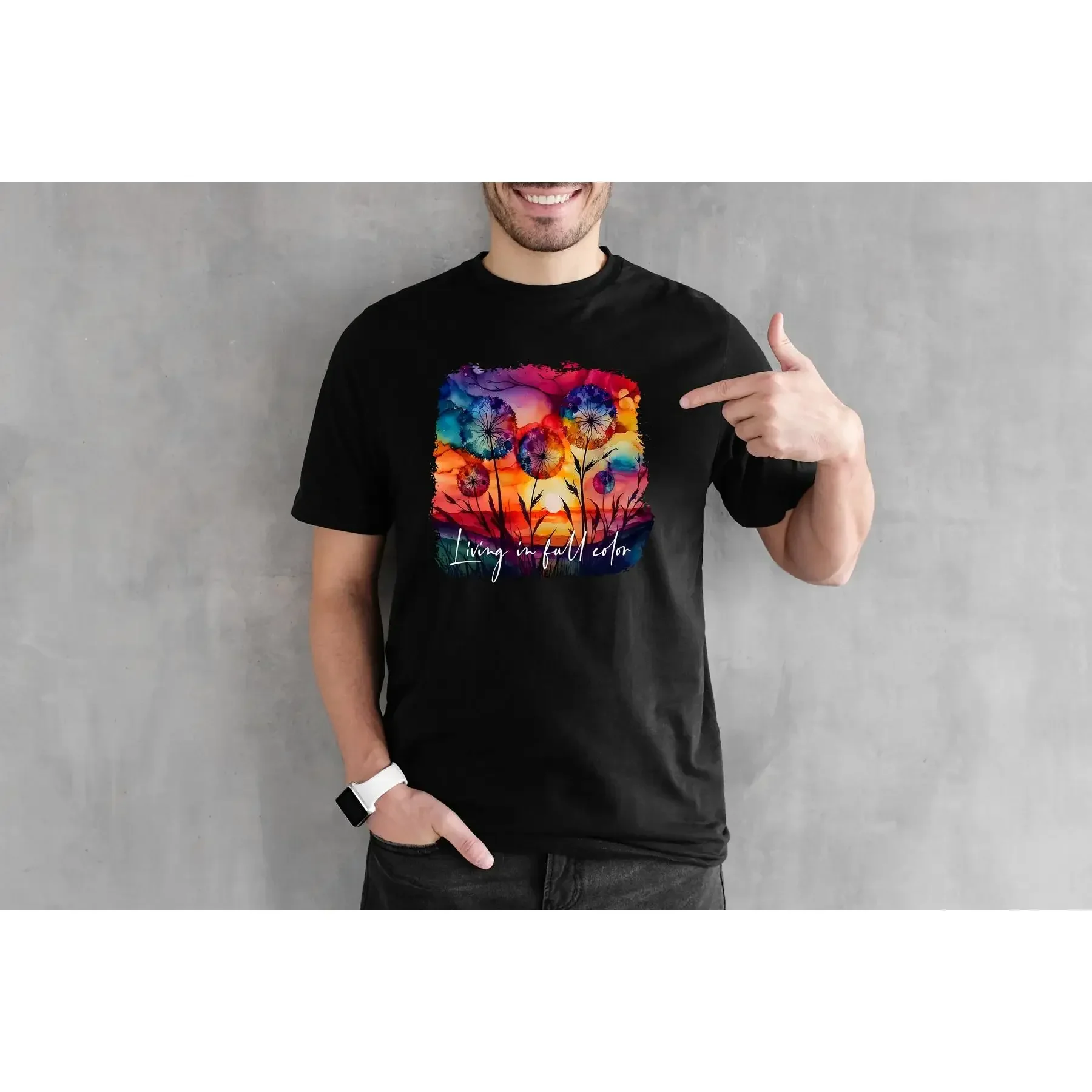 Dandelions Living in Full Color T Shirt Tshirt Graphic T s 100 Cotton Black White or Gray Tee Motivational