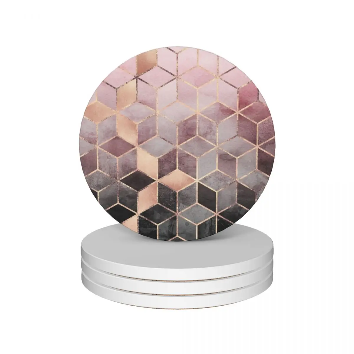 

Pink And Grey Gradient Cubes Ceramic Coasters (Set of 4) coffee customized coffee cup stand Coasters