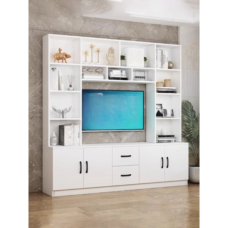 Integrated solid wood TV cabinet bookcase combination high background wall cabinet living room storage small apartment