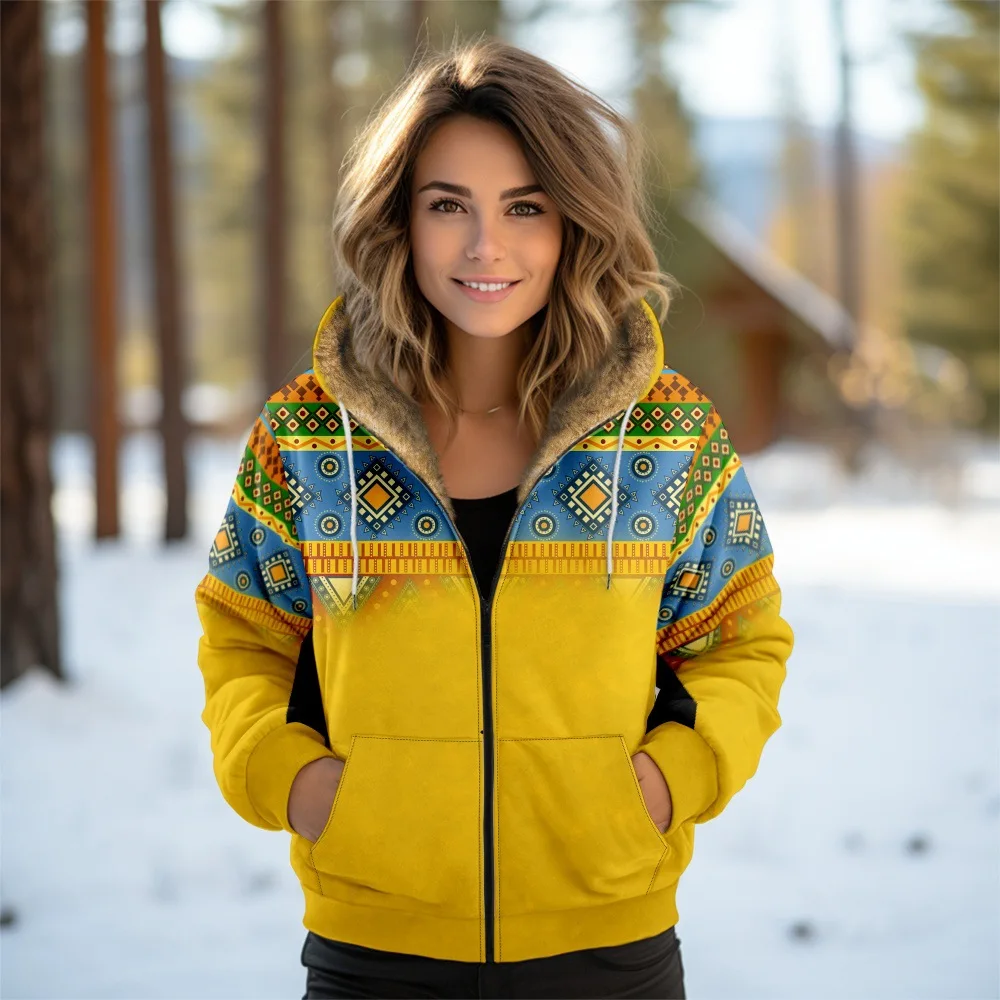 Women Coats Jackets Cardigans Printed Outdoors Aztecs Geometric Graphics Fleece Winter Warm Casual Streetwear Female Clothing