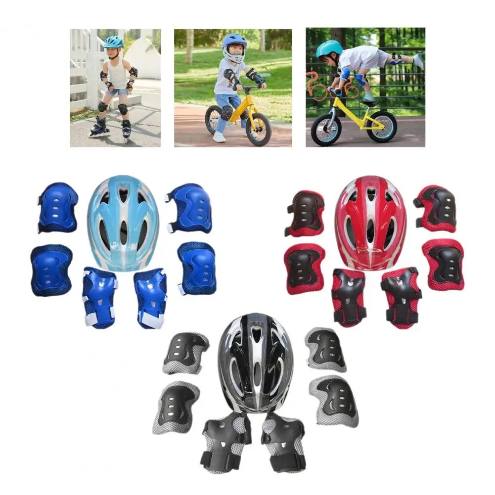 Rodillera de seguridad resistente al desgaste para niños, accesorio de absorción de sudor, casco de ciclismo, almohadilla de codo, equipo de protección para montar, 7 piezas por juego