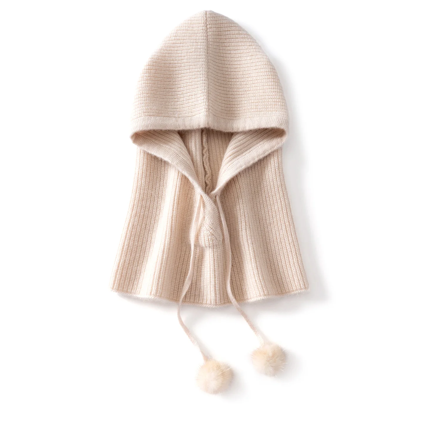 

Quality Cashmere Knitted Hooded Cap Winter Balaclava Hats Women Outdoor Warmer Drawstring Hats One-Piece Neck Collar Beanies Cap