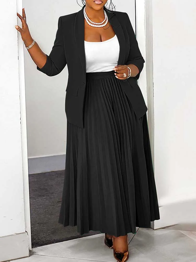 Set da 2 pezzi Completo da donna Abito taglie forti in tinta unita con blazer Set Abiti autunnali a maniche lunghe Set gonna e blazer da donna