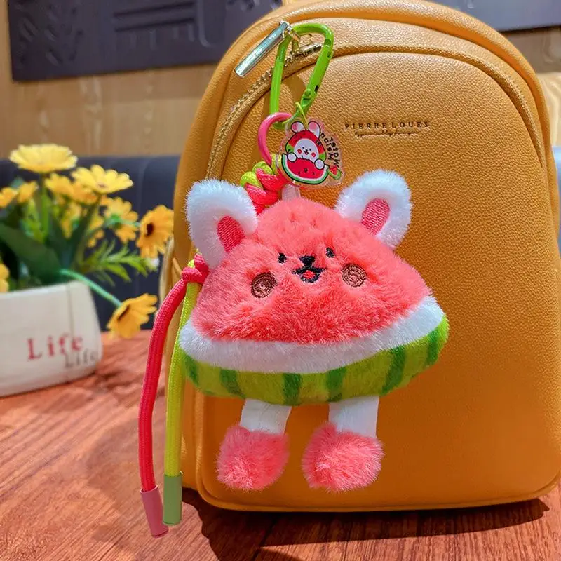 New Watermelon Plush Pendant Doll Key Chain Hanging Decoration Simple Backpack Ornaments Cherry Key Ring Party Gift